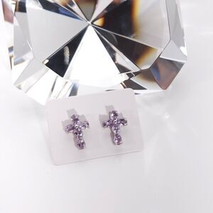 Amethyst Rose de France Cross Post Earrings